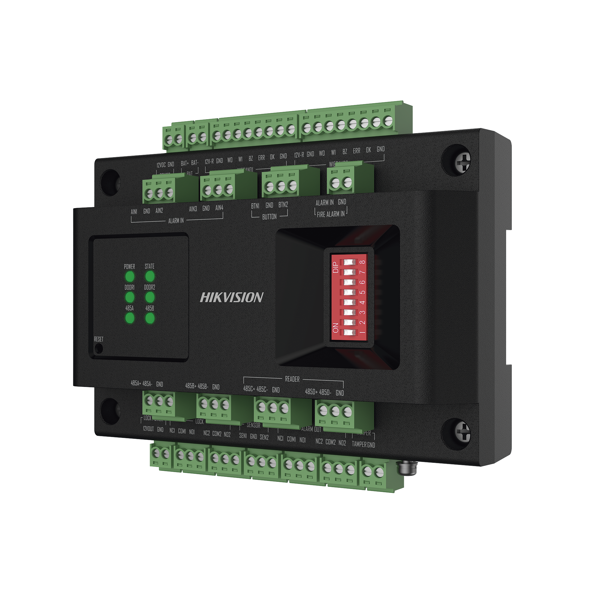 DS-K2M002X|Expansor de 2 Puertas para Paneles de Control de Acceso DS-K27 Series / Comunicación RS-485 / 4 Entradas y 2 Salidas Auxiliares